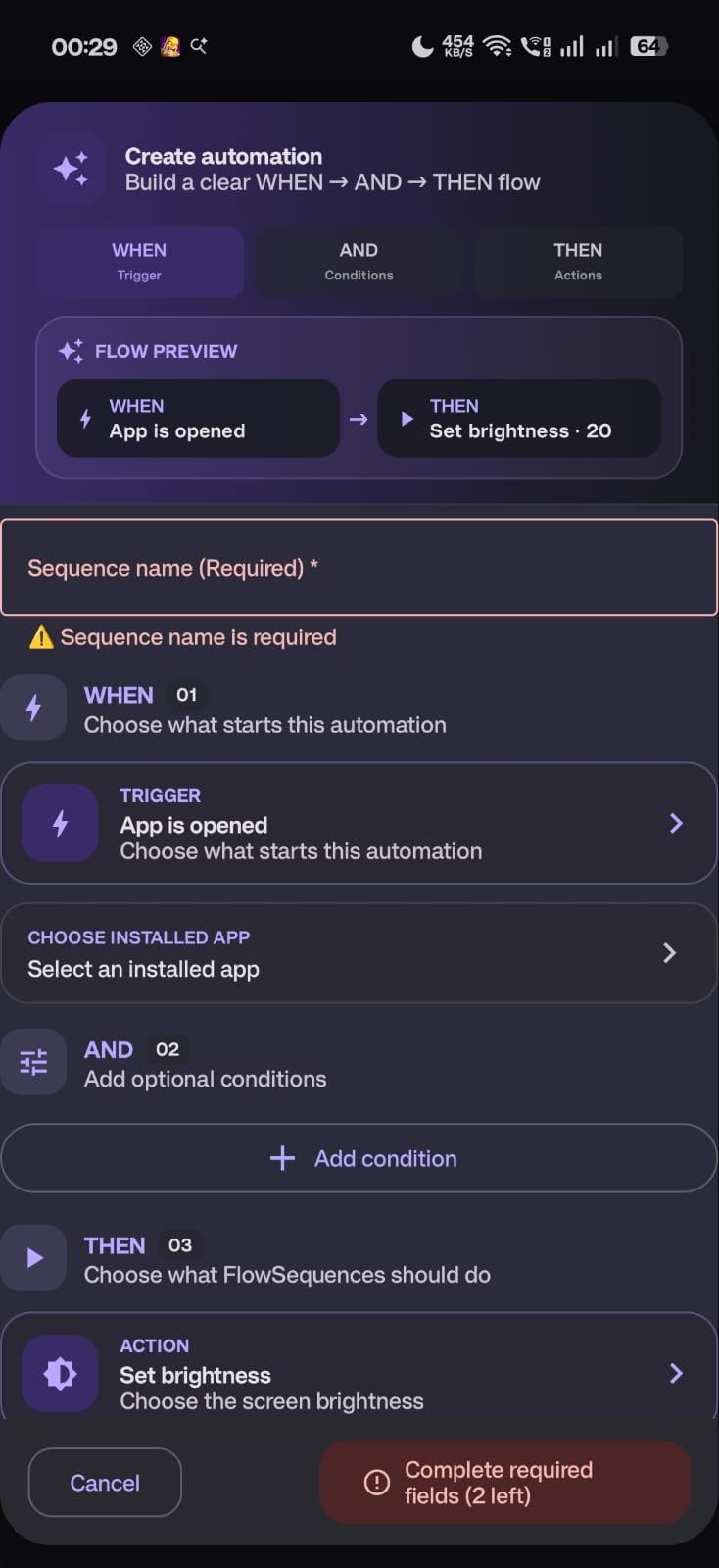 FlowSequences Visual When-Then Builder